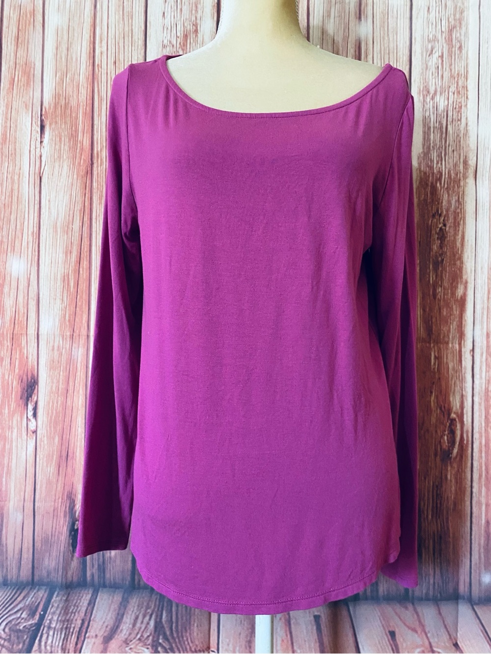 Women’s Large Blouse Cato Dark Pink Long Sleeves Round Neck Soft Stretch - Picture 2 of 11
